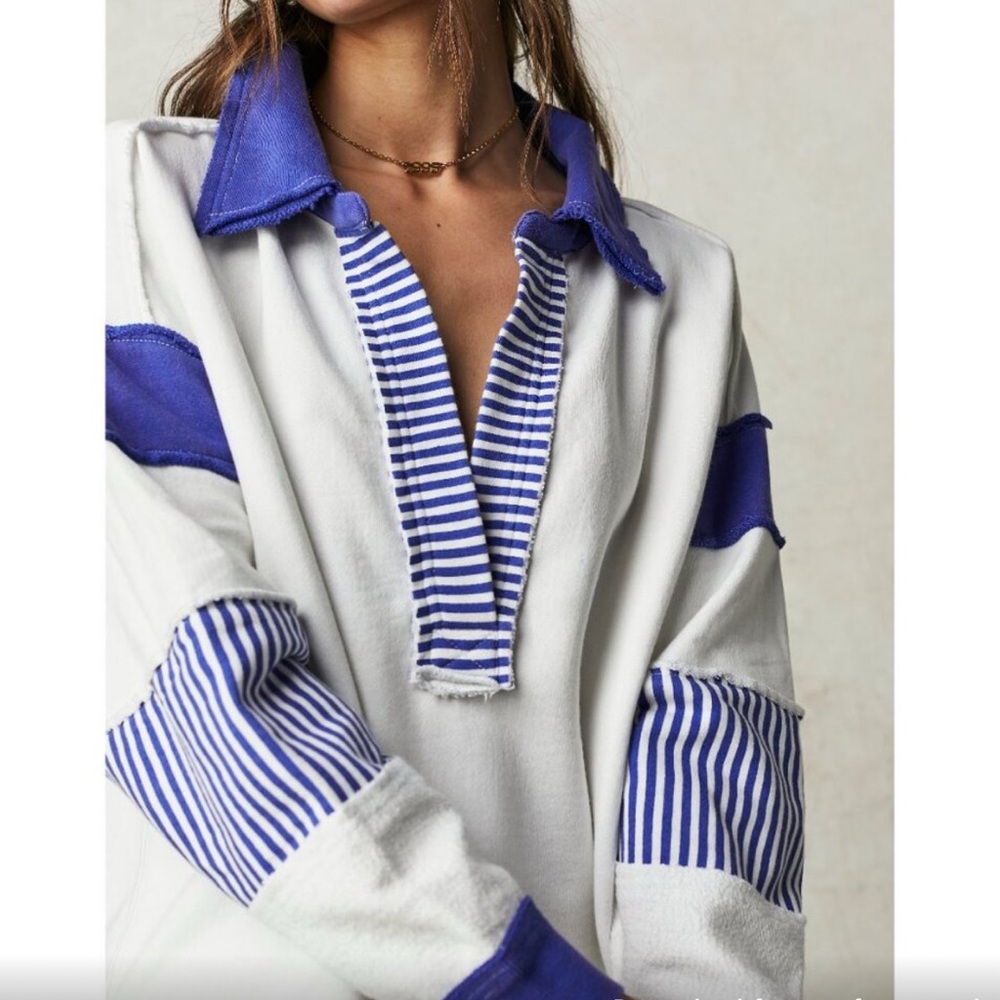 Free People Blue and White Striped Top